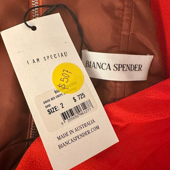 $725 BIANCA SPENDER RUNWAY Brick Red Crepe Dress – Size 2 Small - Picture 13 of 15